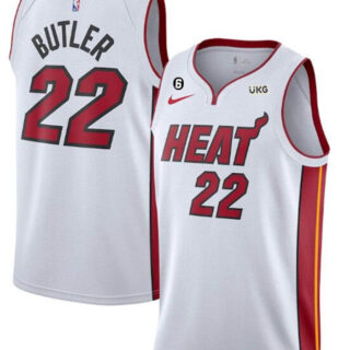Men's Miami Heat #22 Jimmy Butler White With NO.6 Patch Stitched Jersey
