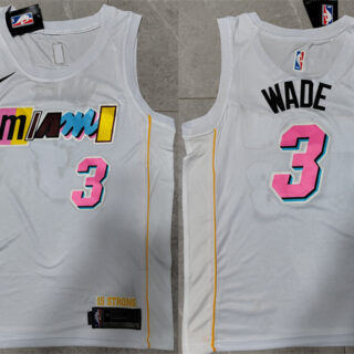 Men's Miami Heat #3 Dwyane Wade 2022 23 White City Edition Stitched Jersey