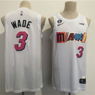 Men's Miami Heat #3 Dwyane Wade 2022 23 White City Edition With NO.6 Patch Stitched Jersey