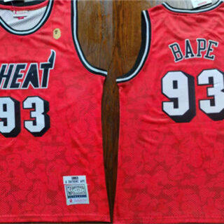 Men's Miami Heat #93 Bape Red Throwback Basketball Jersey
