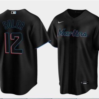 Men's Miami Marlins #12 Jorge Soler Black Cool Base Stitched Jersey