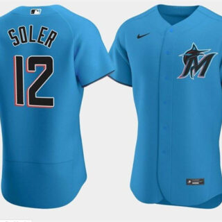 Men's Miami Marlins #12 Jorge Soler Blue Flex Base Stitched Jersey