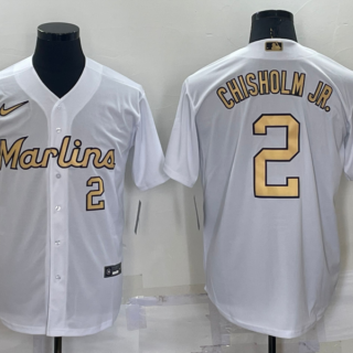 Men's Miami Marlins #2 Jazz Chisholm Jr. 2022 All-Star White Cool Base Stitched Baseball Jersey