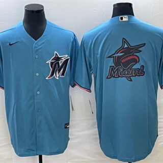 Men's Miami Marlins Blue Team Big Logo Cool Base Stitched Baseball Jersey