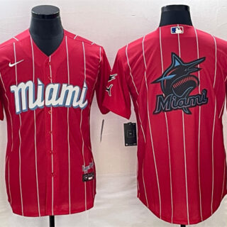 Men's Miami Marlins Red Team Big Logo Cool Base Stitched Baseball Jersey