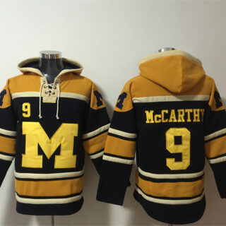 Men's Michigan Wolverines #9 J.J. McCarthy Black Yellow Ageless Must-Have Lace-Up Pullover Hoodie