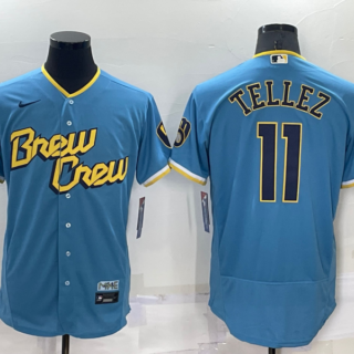Men's Milwaukee Brewers #11 Rowdy Tellez 2022 Powder Blue City Connect Flex Base Stitched Jersey