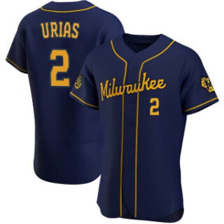 Men's Milwaukee Brewers #2 Luis Urias Navy Alternate Flexbase Jersey