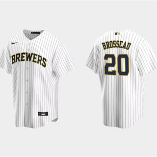 Men's Milwaukee Brewers #20 Mike Brosseau White Cool Base Stitched Jersey