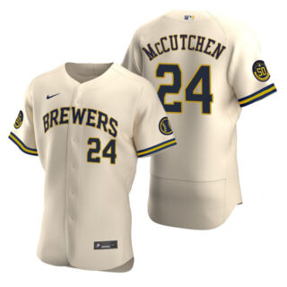 Men's Milwaukee Brewers #24 Andrew McCutchen Cream Flex Base Stitched MLB Jersey