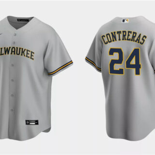 Men's Milwaukee Brewers #24 William Contreras Grey Cool Base Stitched Jersey