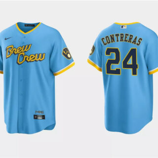 Men's Milwaukee Brewers #24 William Contreras Powder Blue 2022 City Connect Cool Base Stitched Jersey