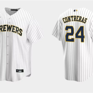 Men's Milwaukee Brewers #24 William Contreras White Cool Base Stitched Jersey