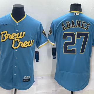 Men's Milwaukee Brewers #27 Willy Adames 2022 Powder Blue City Connect Flex Base Stitched Jersey