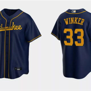 Men's Milwaukee Brewers #33 Jesse Winker Navy Cool Base Stitched Jersey