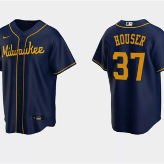 Men's Milwaukee Brewers #37 Adrian Houser Navy Cool Base Stitched Jersey