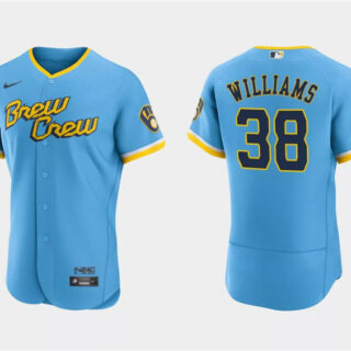 Men's Milwaukee Brewers #38 Devin Williams Powder Blue 2022 City Connect Flex Base Stitched MLB Jersey