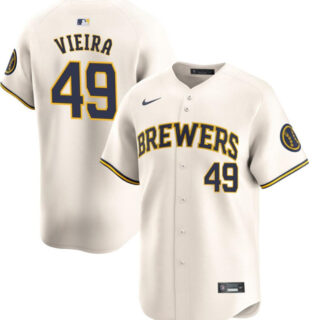 Men's Milwaukee Brewers #49 Thyago Vieira Cream Home Limited Stitched Baseball Jersey