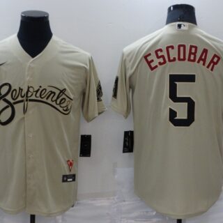 Men's Milwaukee Brewers #5 Eduardo Escobar Cream Cool Base Stitched Jersey