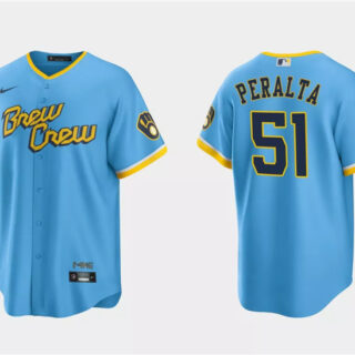 Men's Milwaukee Brewers #51 Freddy Peralta Powder Blue City Connect Cool Base Stitched Jersey