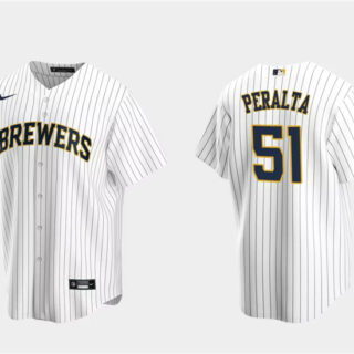 Men's Milwaukee Brewers #51 Freddy Peralta White Cool Base Stitched Jersey