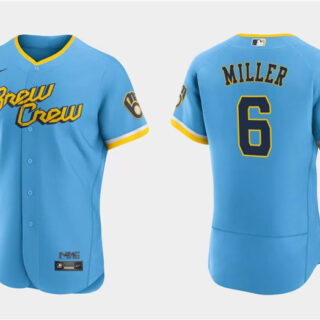 Men's Milwaukee Brewers #6 Owen Miller Powder Blue 2022 City Connect Flex Base Stitched MLB Jersey