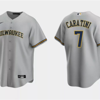 Men's Milwaukee Brewers #7 Victor Caratini Grey Cool Base Stitched Jersey