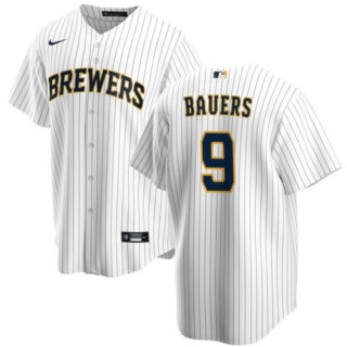 Men's Milwaukee Brewers #9 Jake Bauers White Cool Base Stitched Jersey