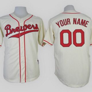 Men's Milwaukee Brewers Customized 1948 Turn Back The Clock Cream Jersey