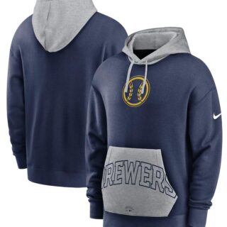 Men's Milwaukee Brewers Nike Navy Gray Heritage Tri Blend Pullover Hoodie