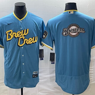 Men's Milwaukee Brewers Powder Blue Team Big Logo City Connect Flex Base Stitched Jersey