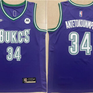 Men's Milwaukee Bucks #34 Giannis Antetokounmpo 2022 23 Purple Classic Edition Swingman Stitched Basketball Jersey