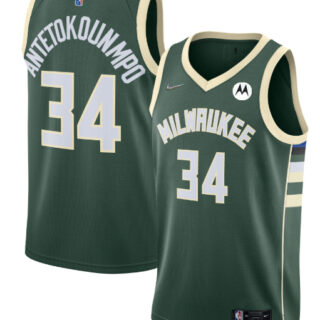 Men's Milwaukee Bucks #34 Giannis Antetokounmpo Green 2021 22 Icon Edition 75th Anniversary Swingman Stitched Jersey