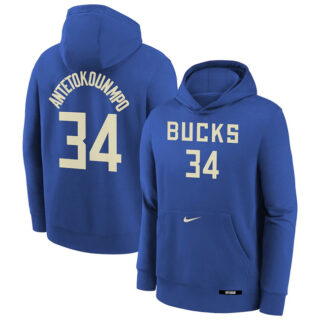 Men's Milwaukee Bucks #34 Giannis Antetokounmpo Royal 2024 25 City Edition Club Fleece Pullover Hoodie
