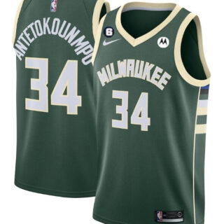 Men's Milwaukee Bucks #34 Giannis Antetokounmpo White With No.6 Patch Stitched Basketball Jersey