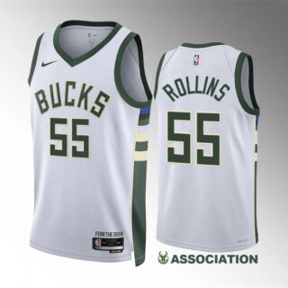 Men's Milwaukee Bucks #55 Ryan Rollins White Association Edition Stitched Basketball Jersey