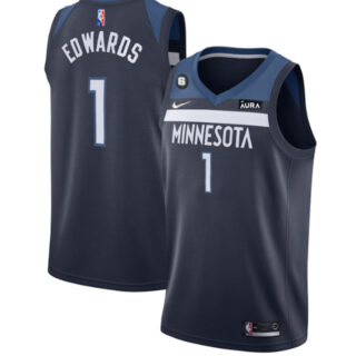 Men's Minnesota Timberwolves #1 Anthony Edwards Navy Icon Edition With NO.6 Patch Swingman Stitched Jersey
