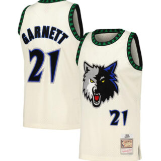 Men's Minnesota Timberwolves #21 Kevin Garnett White Throwback Stitched Jersey