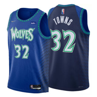 Men's Minnesota Timberwolves #32 Karl-Anthony Town 2021 22 Blue City Edition 75th Anniversary Swingman Stitched Jersey