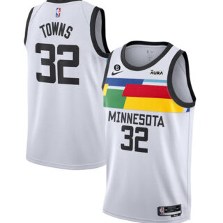 Men's Minnesota Timberwolves #32 Karl-Anthony Towns White 2022 23 City Edition Stitched Jersey