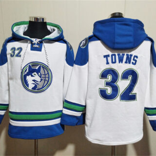 Men's Minnesota Timberwolves #32 Karl-Anthony Towns White Lace-Up Pullover Hoodie