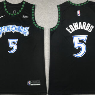 Men's Minnesota Timberwolves #5 Anthony Edwards Black City Edition Stitched Jersey