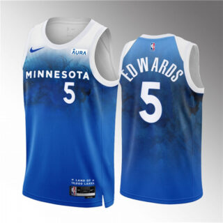Men's Minnesota Timberwolves #5 Anthony Edwards Blue 2023 24 City Edition Stitched Jersey