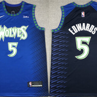 Men's Minnesota Timberwolves #5 Anthony Edwards Blue City Edition Stitched Jersey