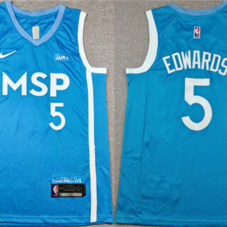 Men's Minnesota Timberwolves #5 Anthony Edwards Blue Stitched Jersey
