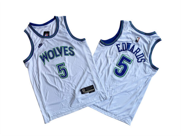 Men's Minnesota Timberwolves #5 Anthony Edwards White City Edition Stitched Jersey