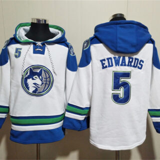 Men's Minnesota Timberwolves #5 Anthony Edwards White Lace-Up Pullover Hoodie