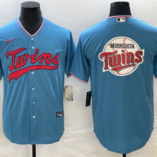Men's Minnesota Twins Blue Team Big Logo Cool Base Stitched Jersey