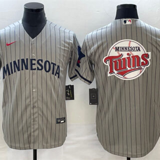 Men's Minnesota Twins Gray Team Big Logo Cool Base Stitched Jersey