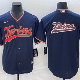 Men's Minnesota Twins Navy Team Big Logo Cool Base Stitched Jersey